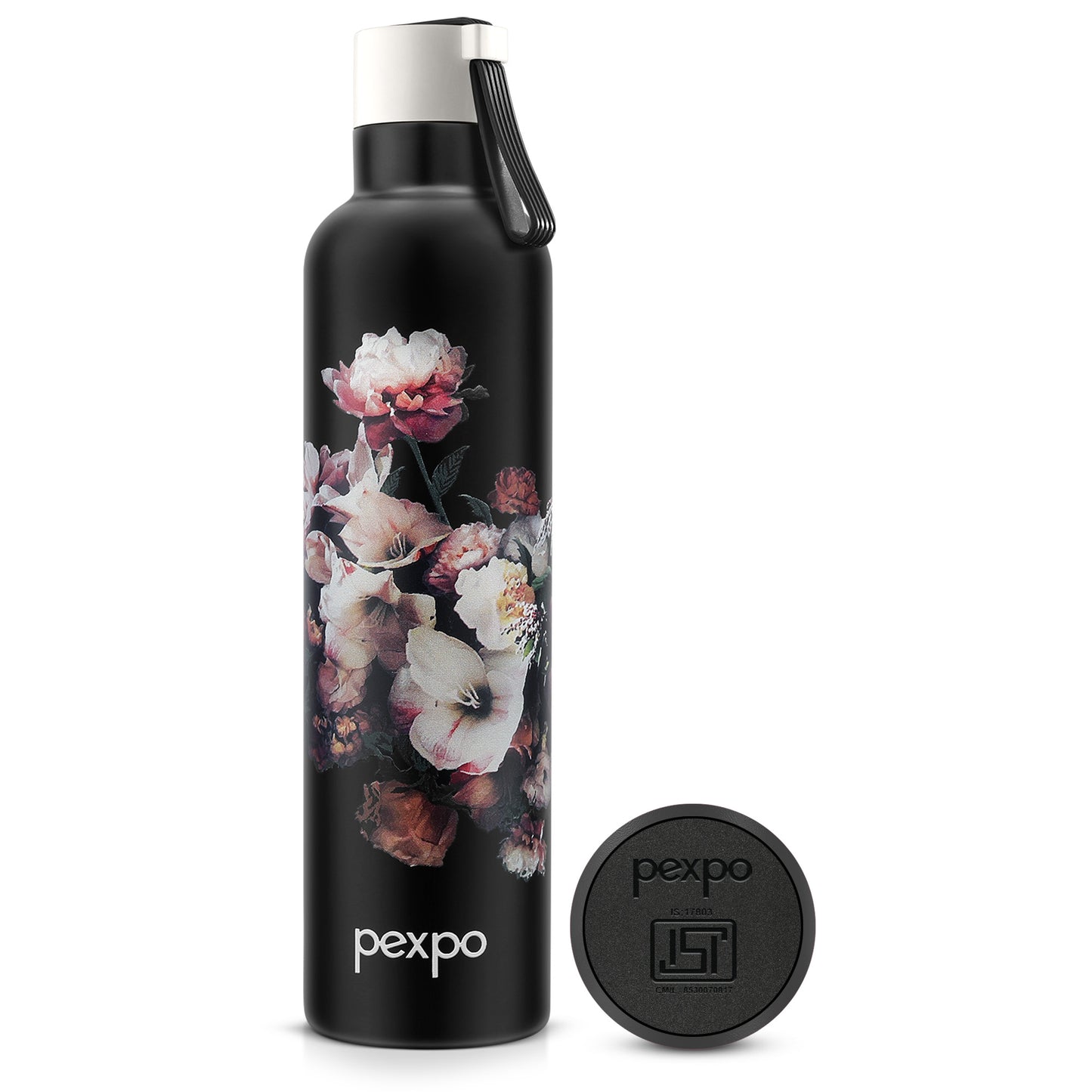 Oslo Black Flower Print Hot & Cold Water Bottle