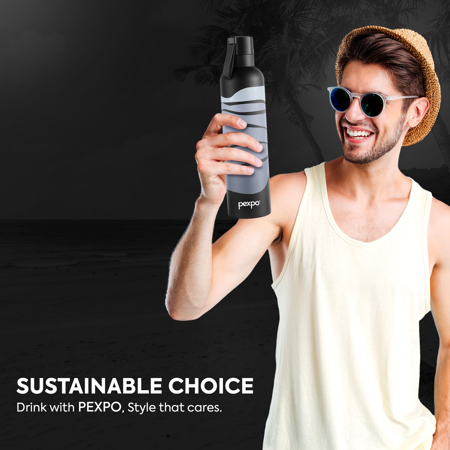 Oslo Grey Wave Print Hot & Cold Water Bottle