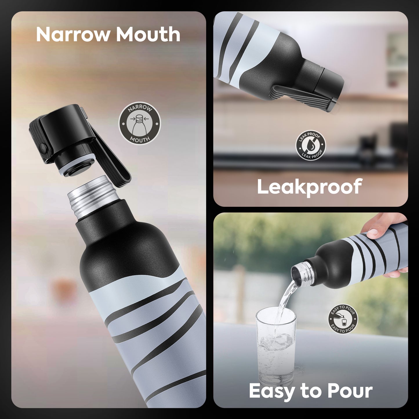 Oslo Grey Wave Print Hot & Cold Water Bottle