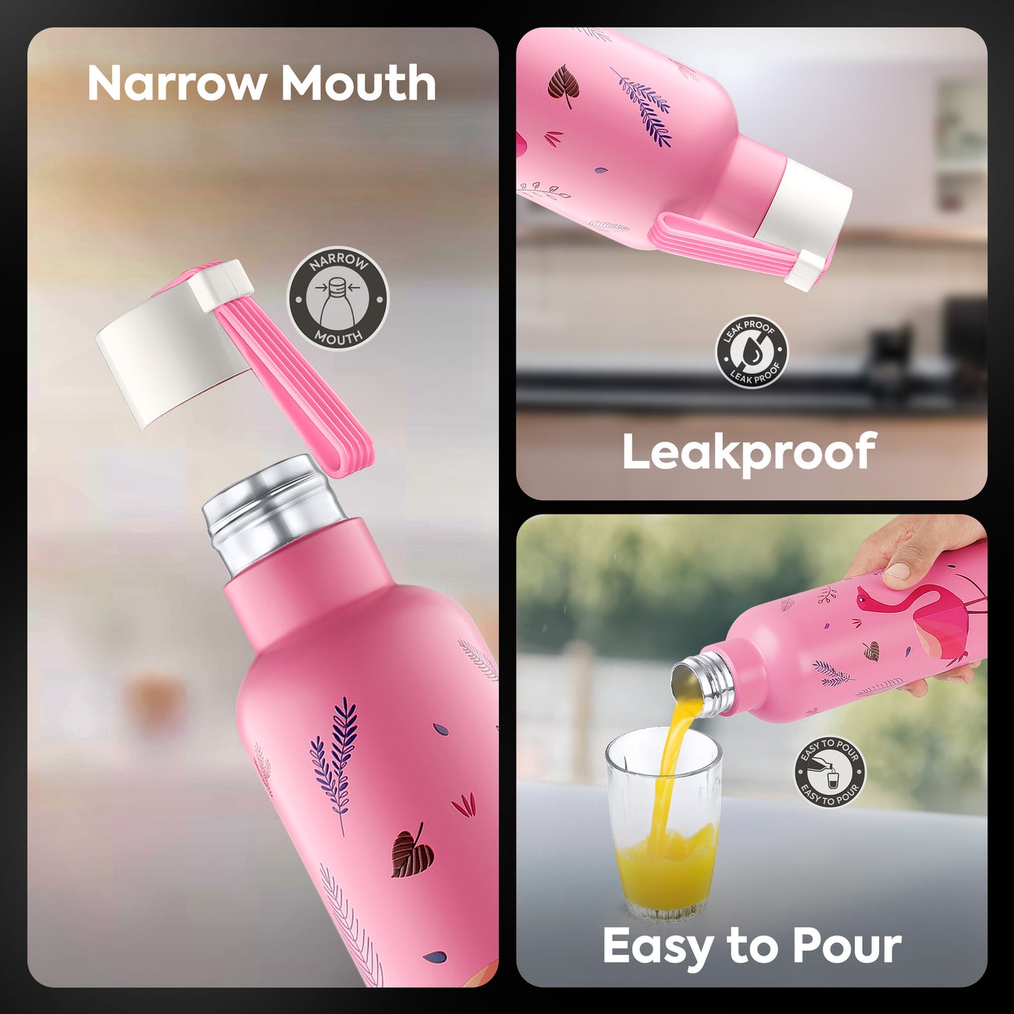 Oslo Pink Flamingo Print Hot & Cold Water Bottle