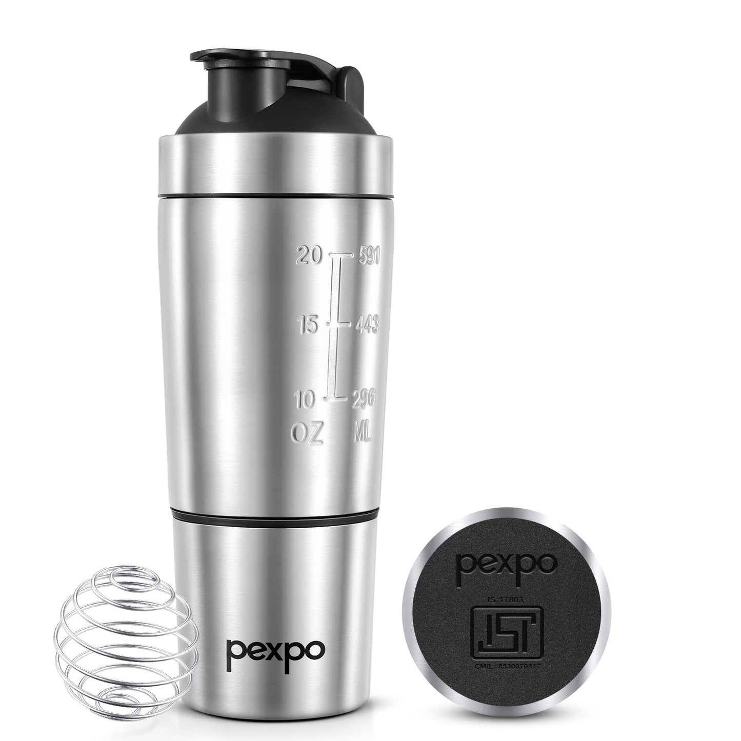 Kinetic Stainless Steel Shaker with extra Compartment