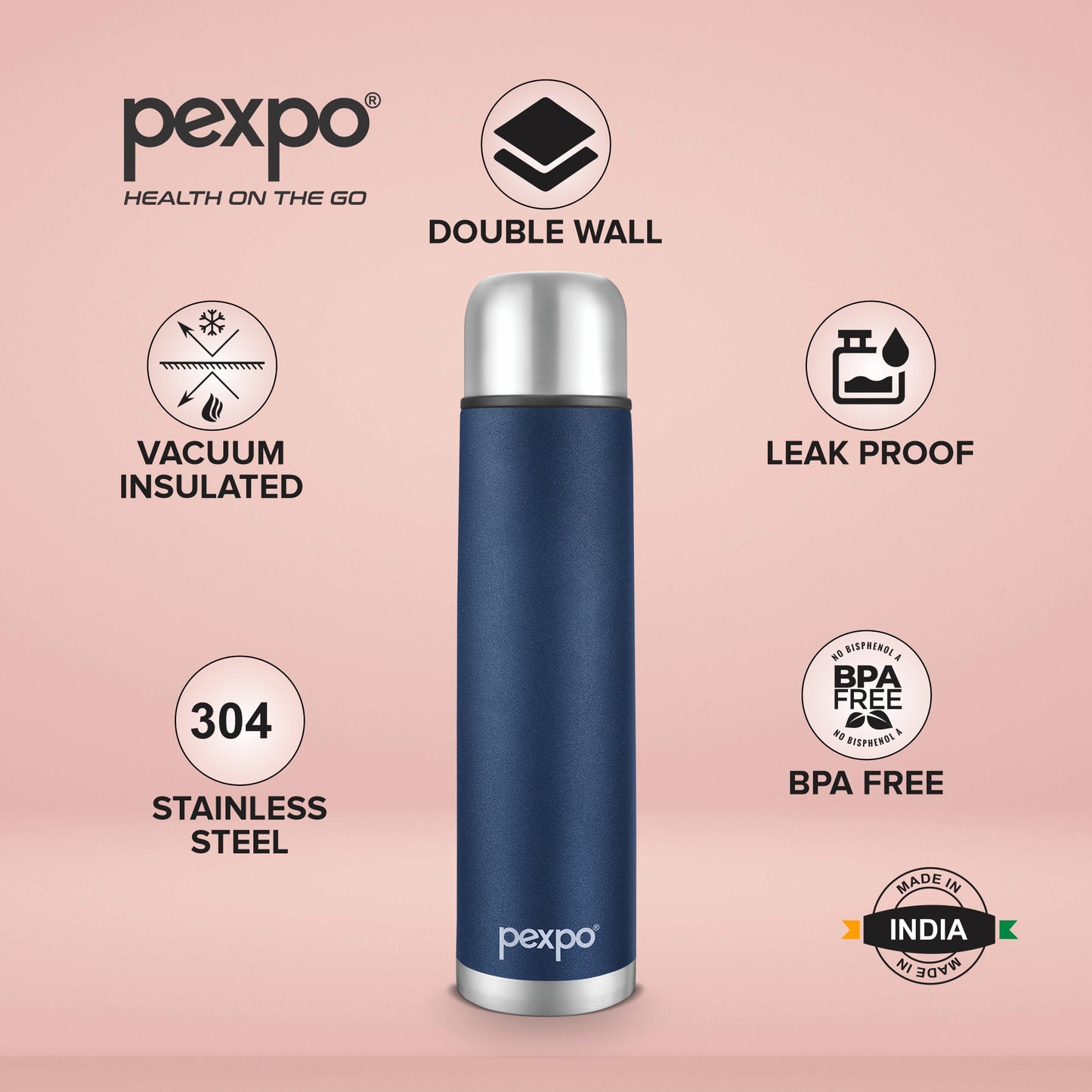 Flamingo - Leak-Proof Insulated Stainless Steel Flask With Flip Cap