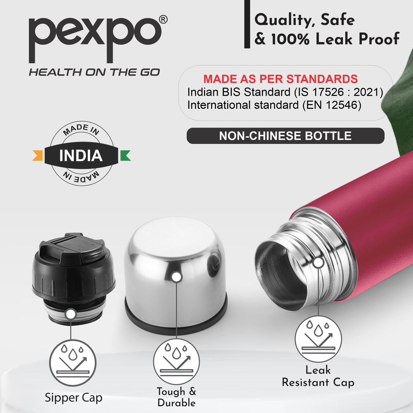 Flamingo - Leak-Proof Insulated Stainless Steel Flask With Flip Cap