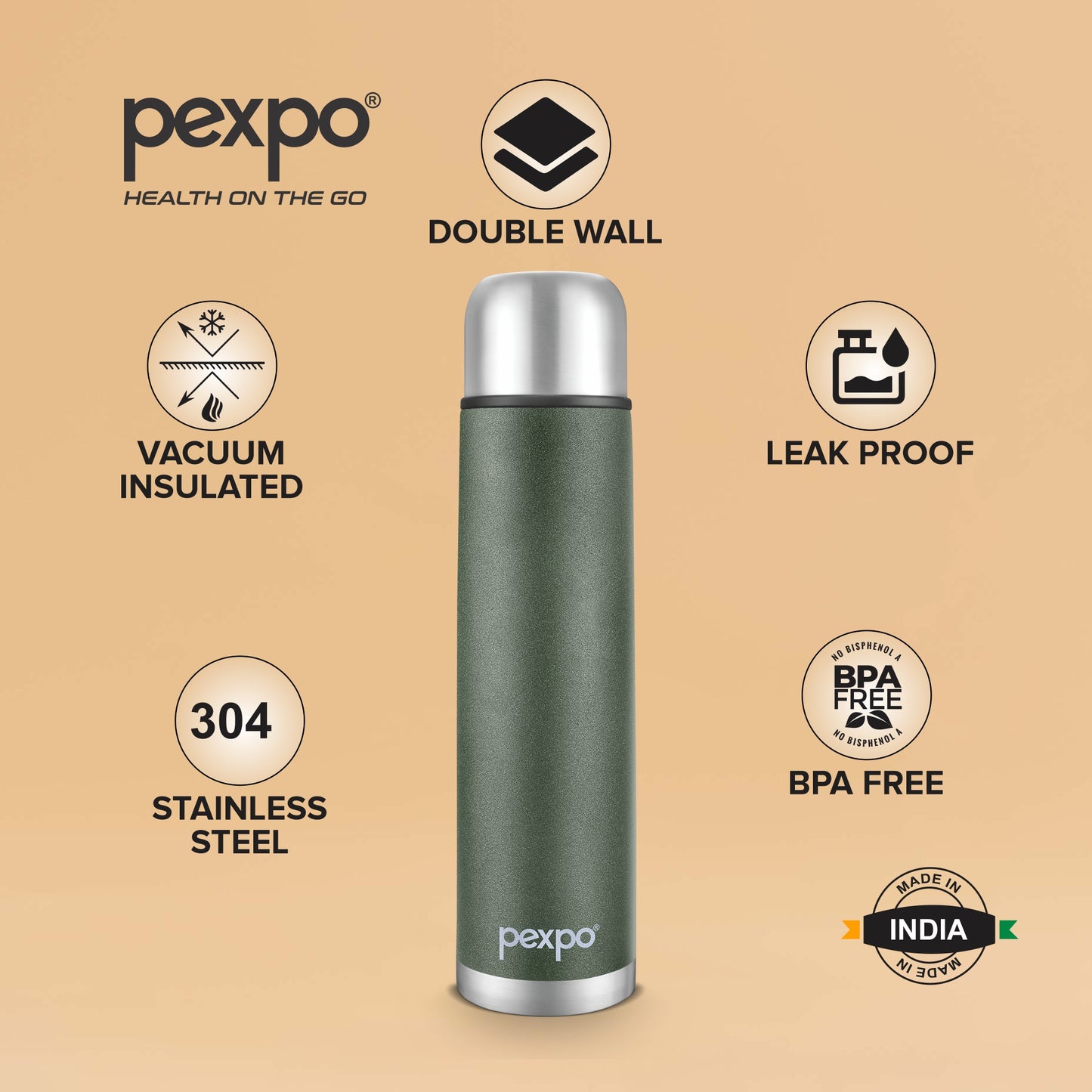 Flamingo - Leak-Proof Insulated Stainless Steel Flask With Flip Cap