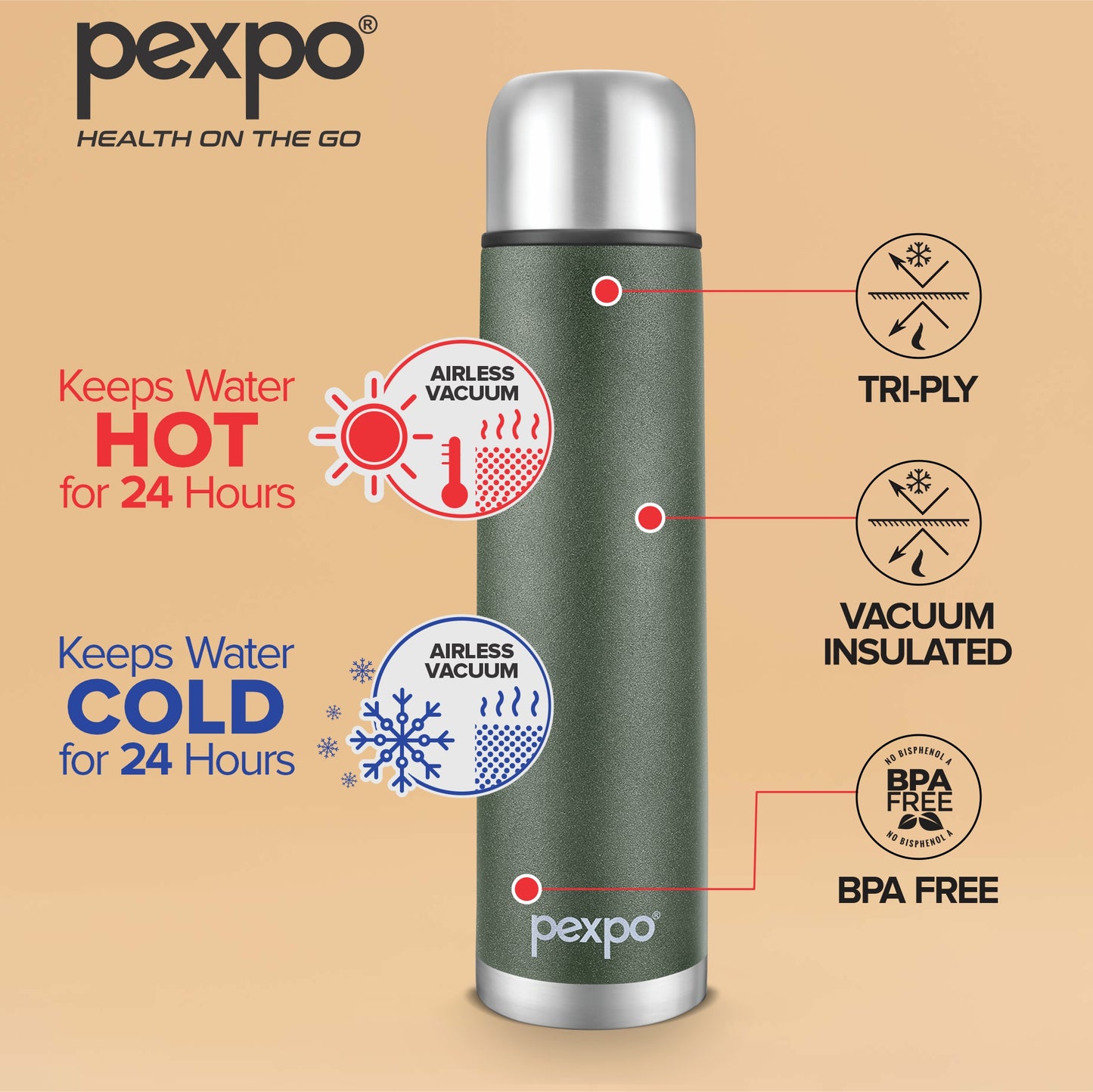 Flamingo - Leak-Proof Insulated Stainless Steel Flask With Flip Cap