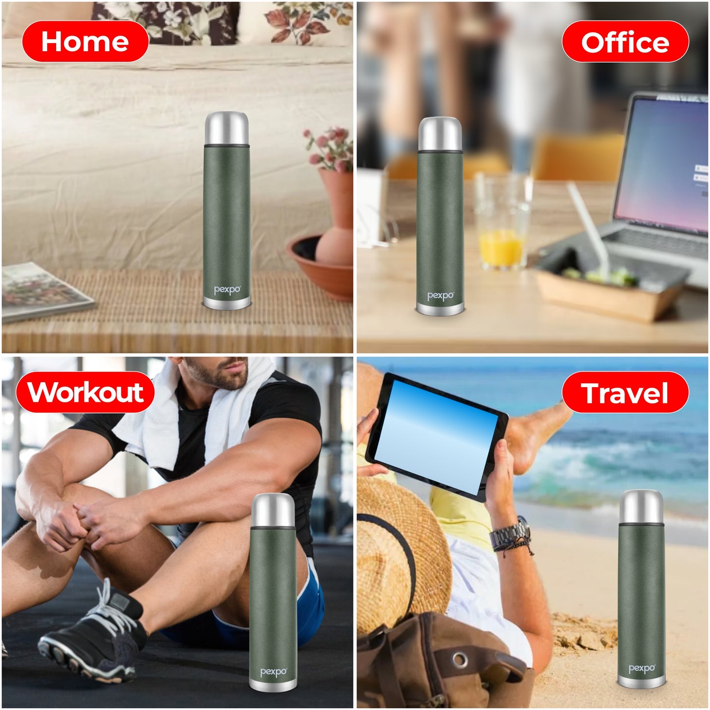 Flamingo - Leak-Proof Insulated Stainless Steel Flask With Flip Cap