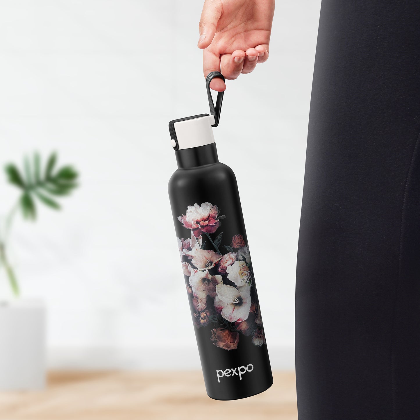 Oslo Black Flower Print Hot & Cold Water Bottle