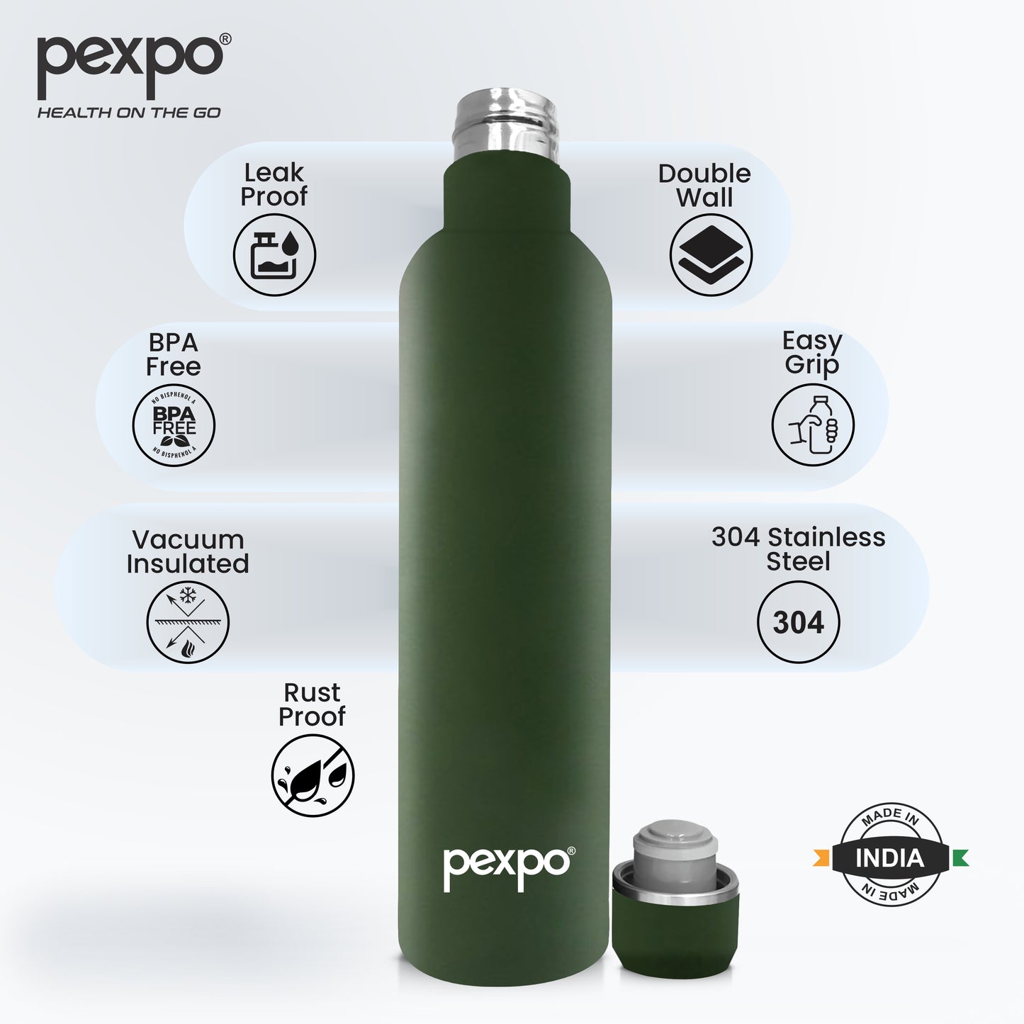 Pexpo Oreo- Stainless Steel Vacuum Insulated Water Bottle | 24/7 Hot & Cold |Eco-Friendly | ISI Certified