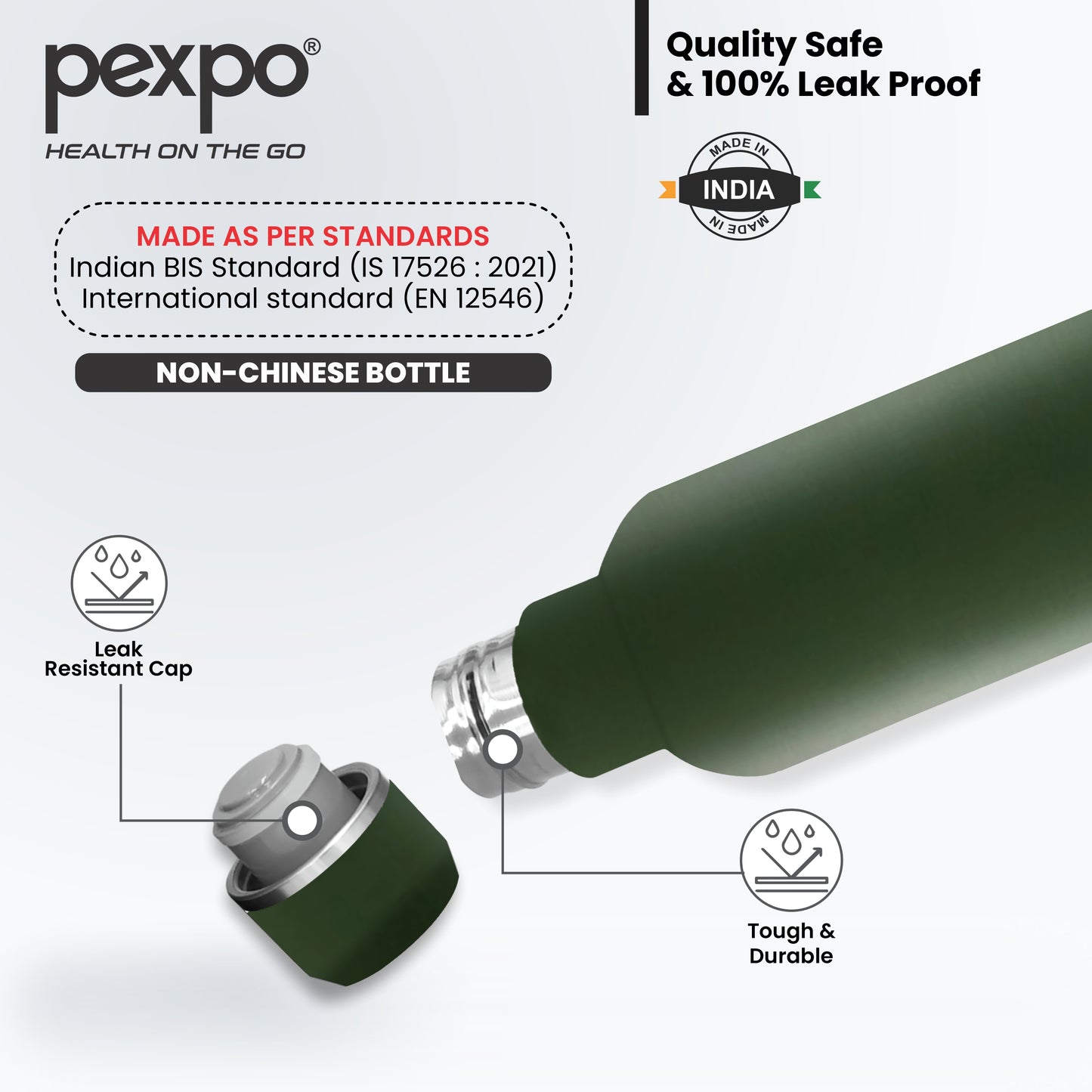 Pexpo Oreo- Stainless Steel Vacuum Insulated Water Bottle | 24/7 Hot & Cold |Eco-Friendly | ISI Certified