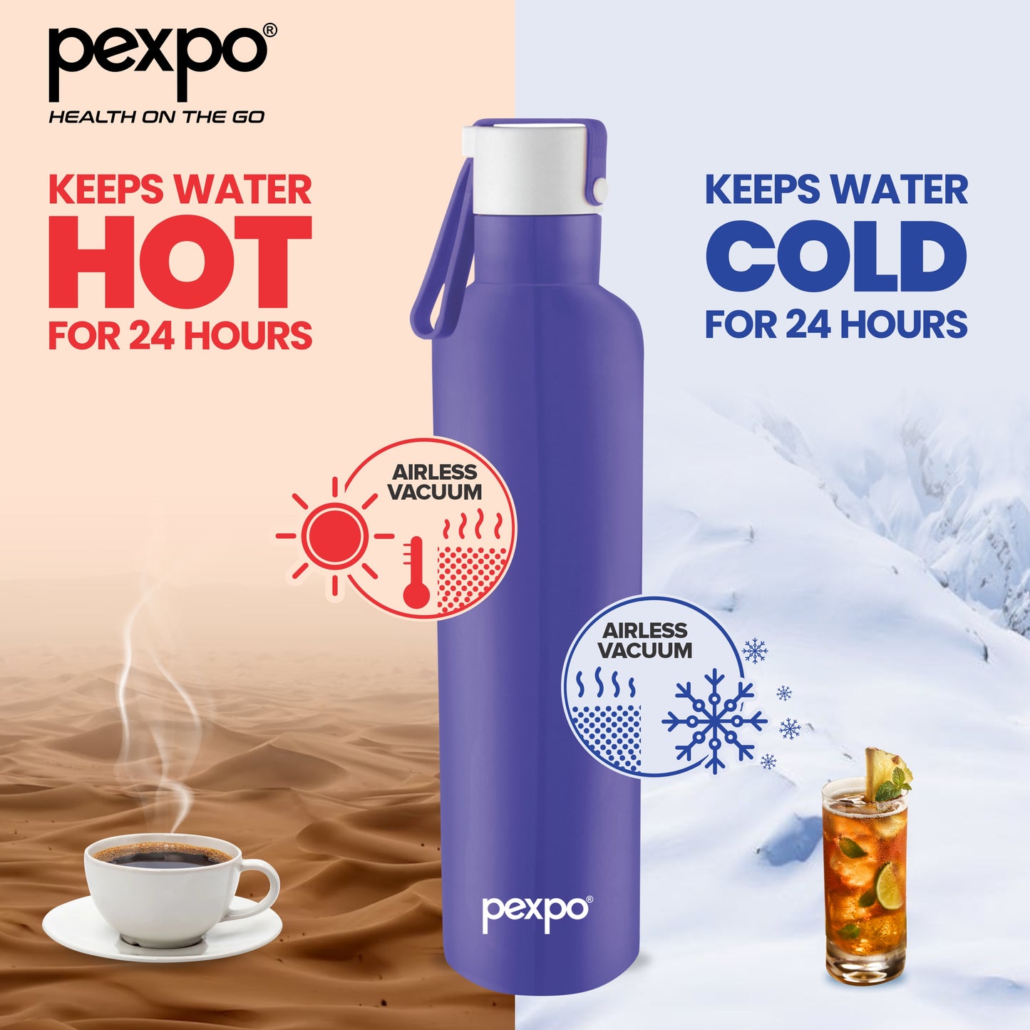 Oslo - Insulated Stainless Steel Water Bottle to Keep Drinks Hot/Cold 24 Hours