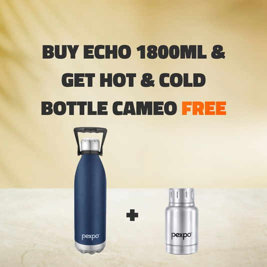 ECHO 1800ml Denim Blue (Hot & Cold Vacuum Insulated) with  Cameo 160ml Silver (Hot & Cold Vacuum Insulated ) Free !
