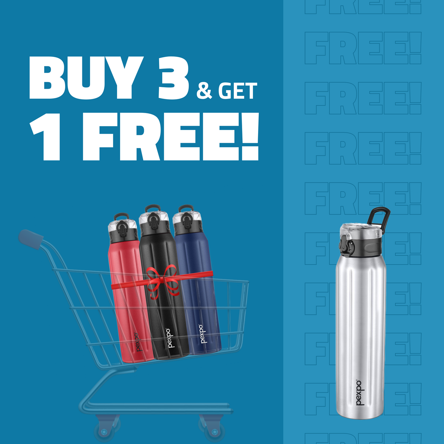 Umbro Stainless Steel Fridge/Sports Bottle 1000ml each in 3 Multi Colors and get 1 Free!