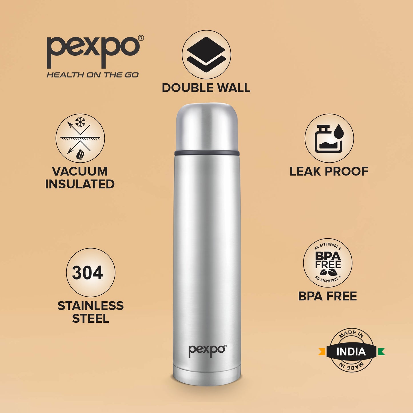 Flamingo - Leak-Proof Insulated Stainless Steel Flask With Flip Cap