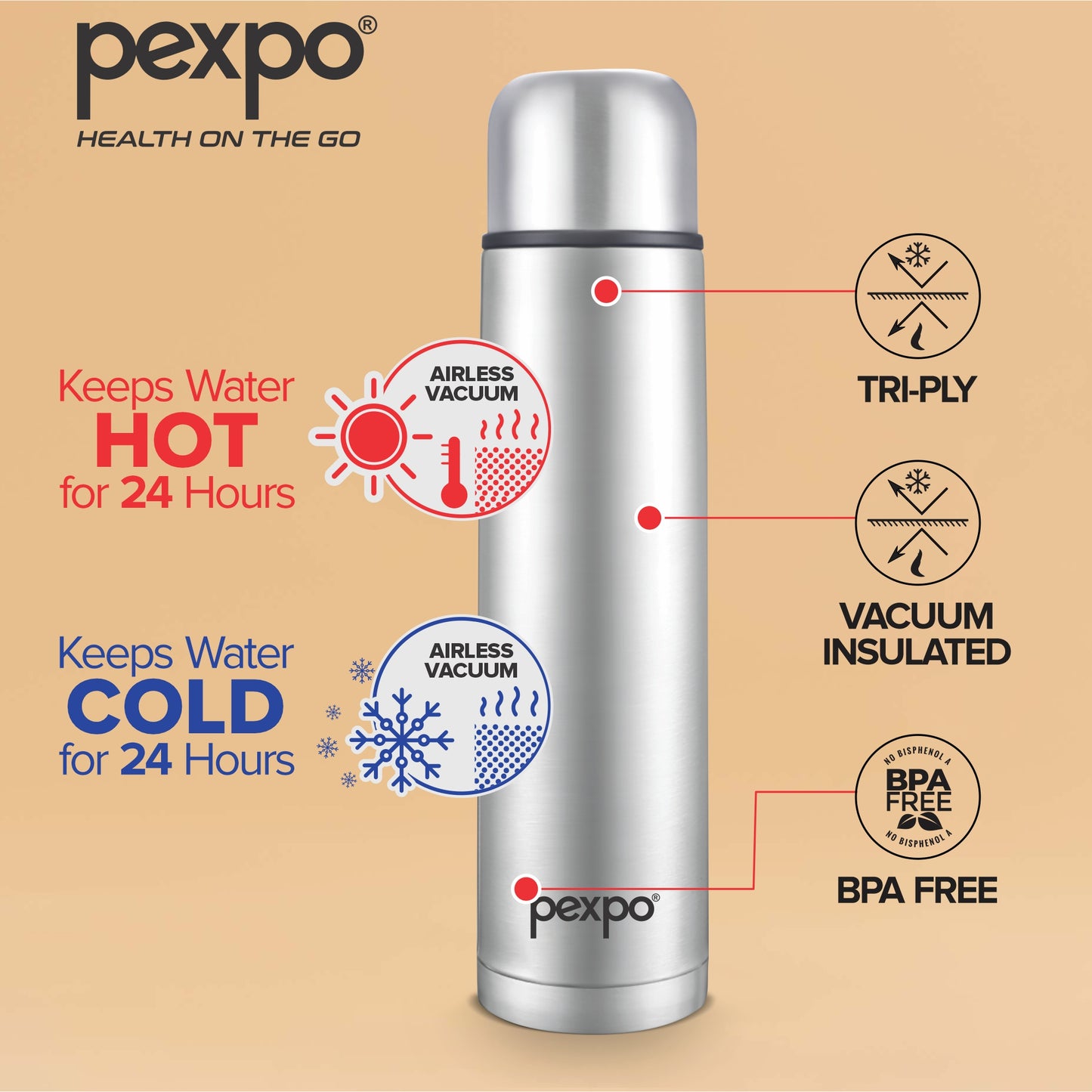 Flamingo - Leak-Proof Insulated Stainless Steel Flask With Flip Cap