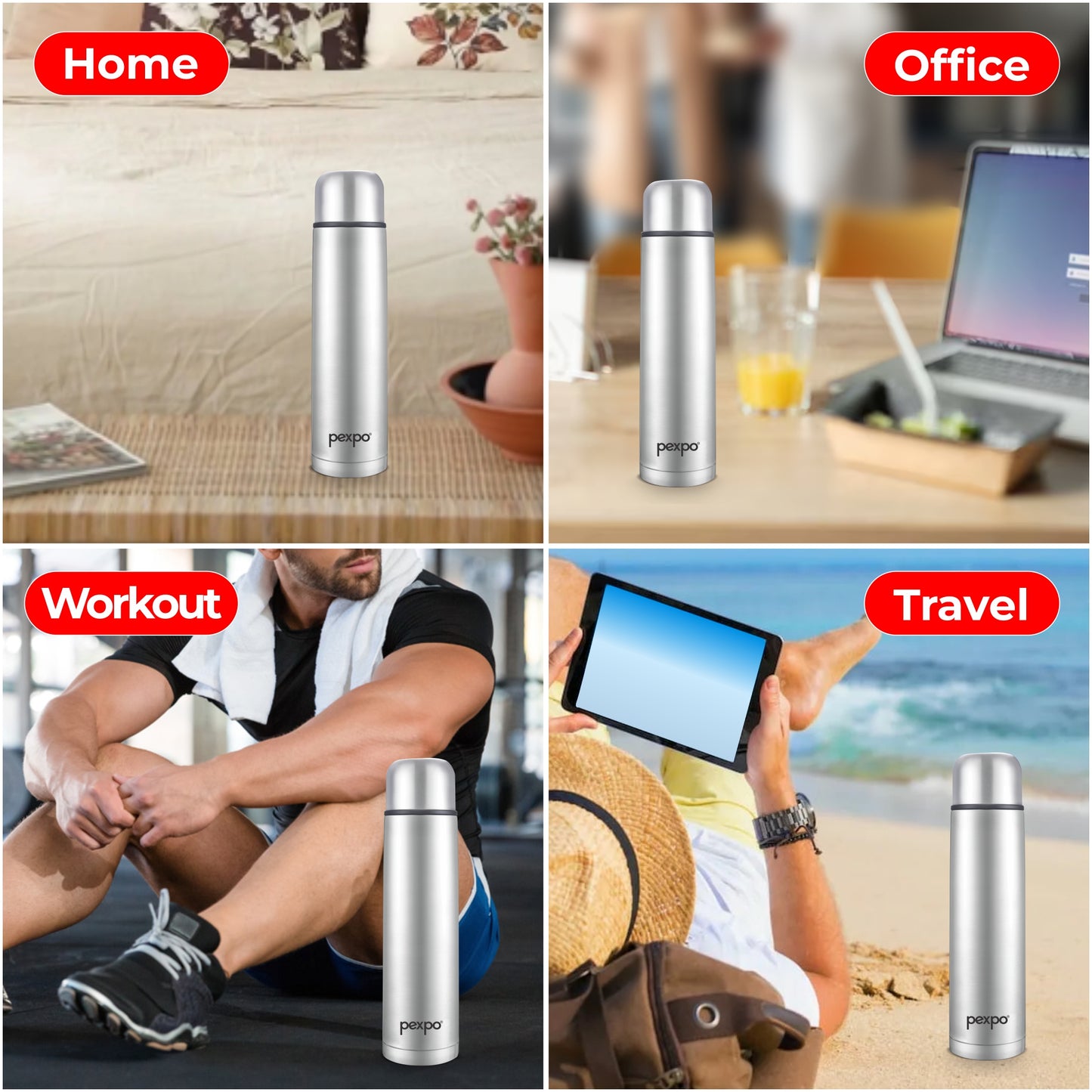 Flamingo - Leak-Proof Insulated Stainless Steel Flask With Flip Cap