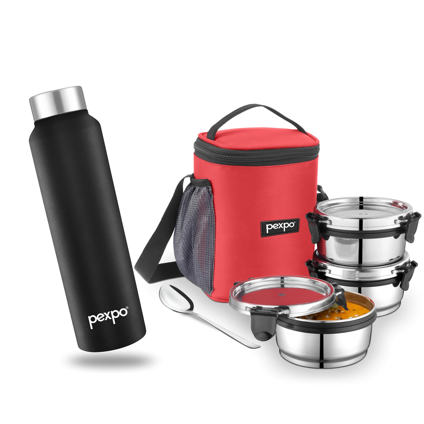 Combo- Steel X Pro Red (Lunch Box) and Chromo 750 ml Black (Water Bottle)