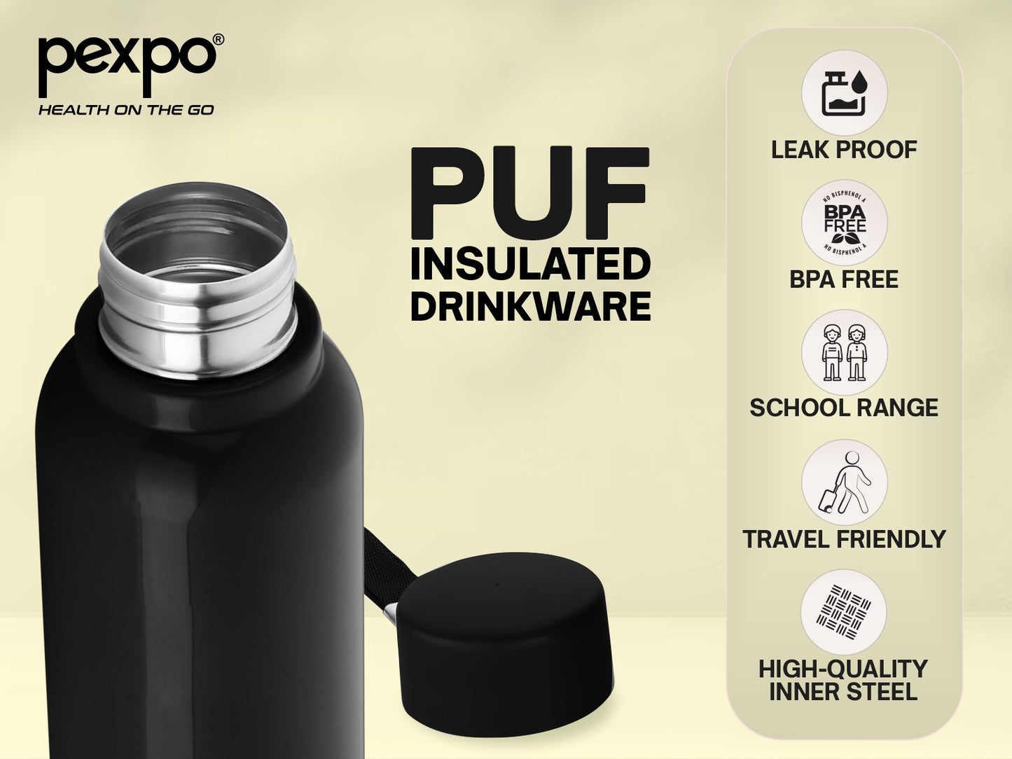 Pexpo Stereo-PU Insulated 4 Hours Warm & Cold  700 ml | Safe & Portable (Stainless Steel)