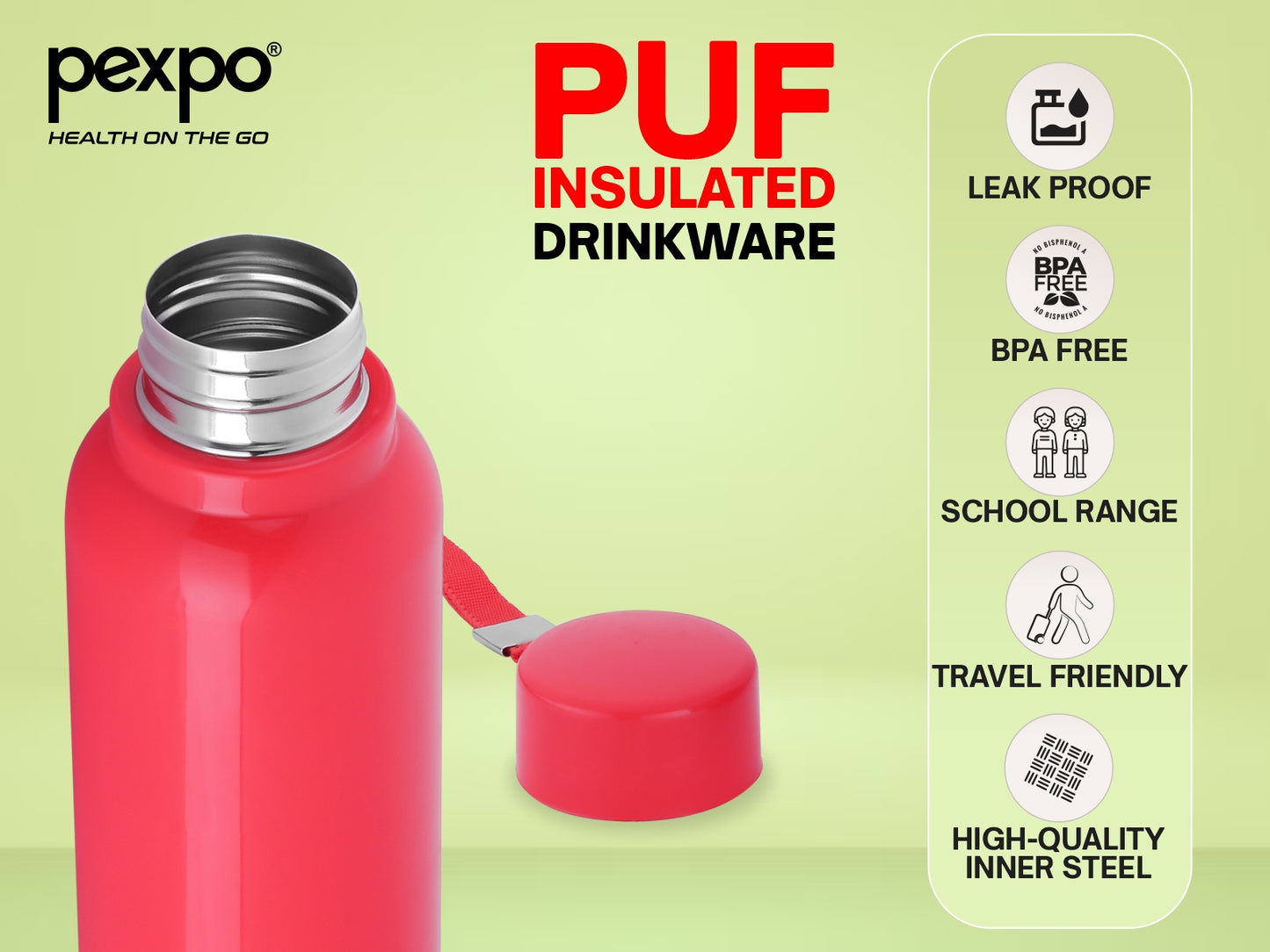 Pexpo Stereo-PU Insulated 4 Hours Warm & Cold  700 ml | Safe & Portable (Stainless Steel)