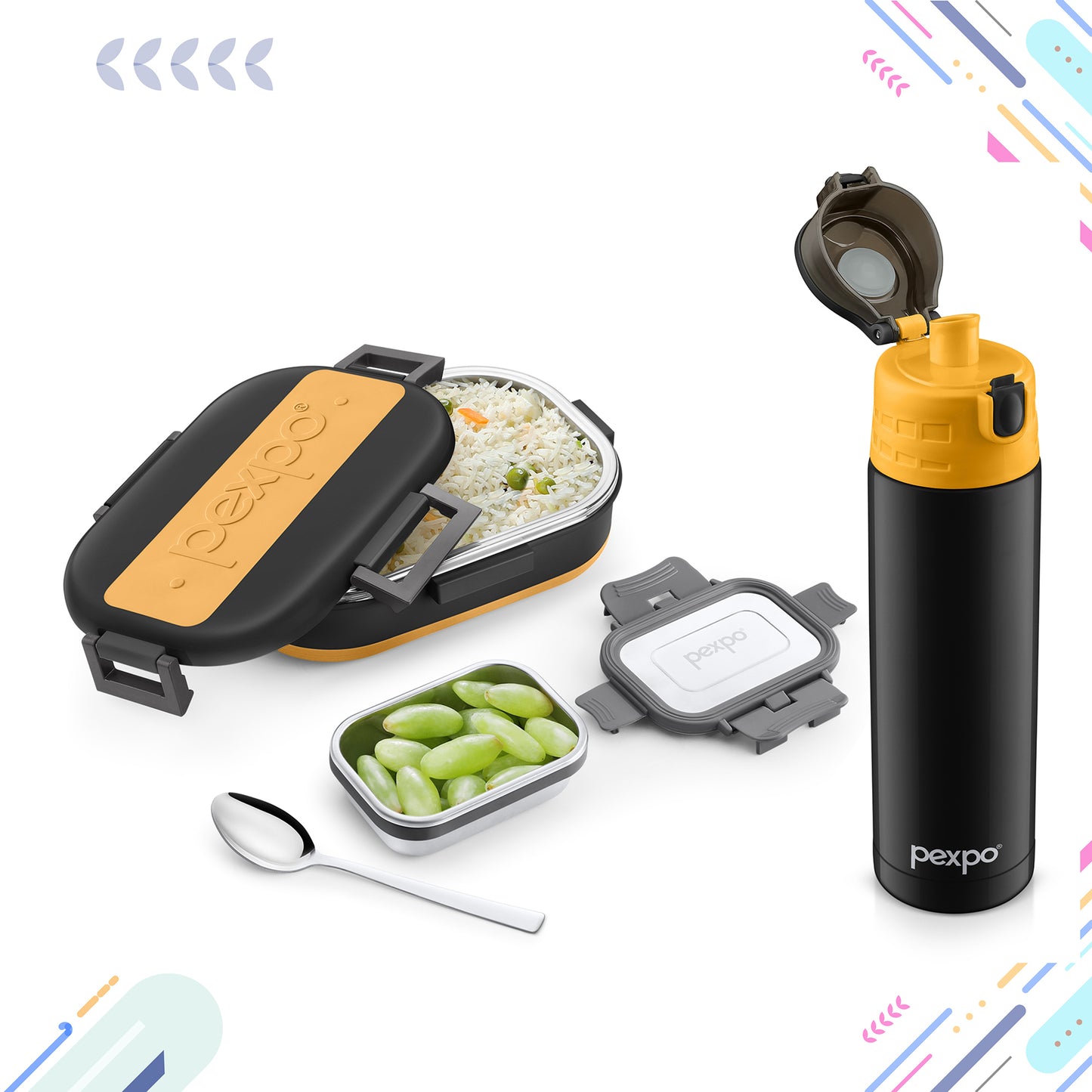 Cardio Black & Mustard 850 ml & Grip & Lock Black & Mustard