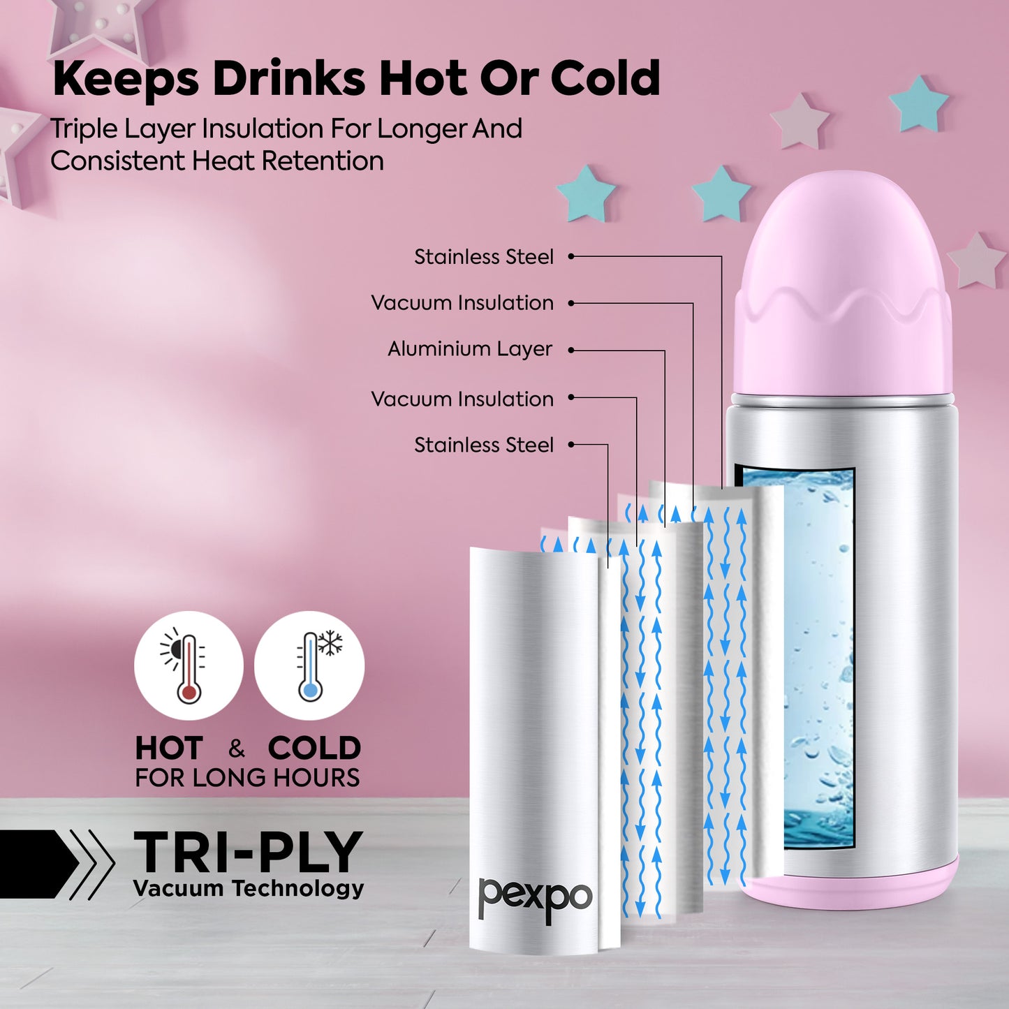 Pexpo Thermo Joy – Stainless Steel Feeding Baby Bottle