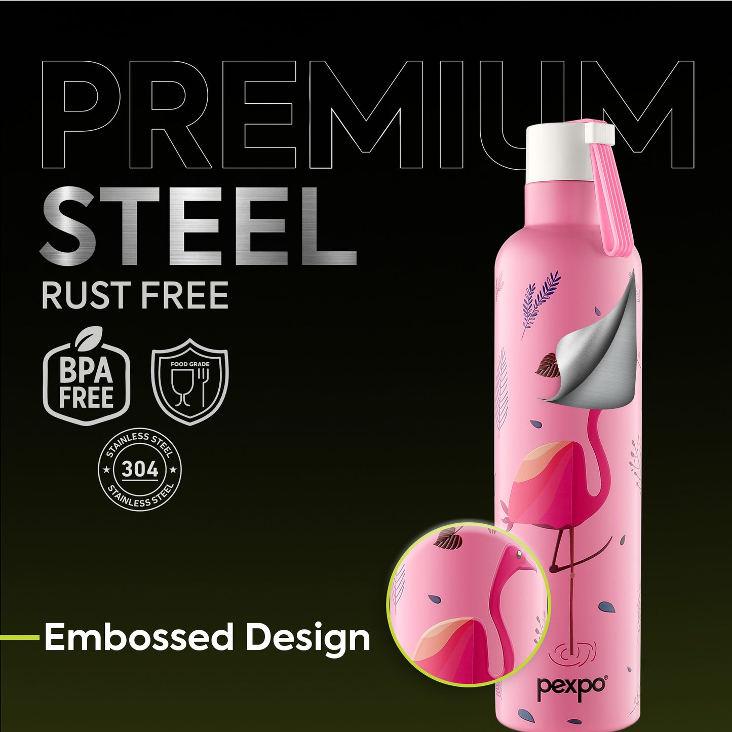 Oslo Pink Flamingo Print Hot & Cold Water Bottle