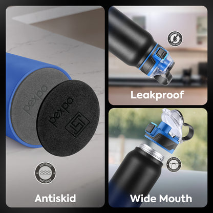 Pexpo Amaze Thermo Steel Bottle | Tri-Ply Vacuum Insulated Hot & Cold Flask | For Travel