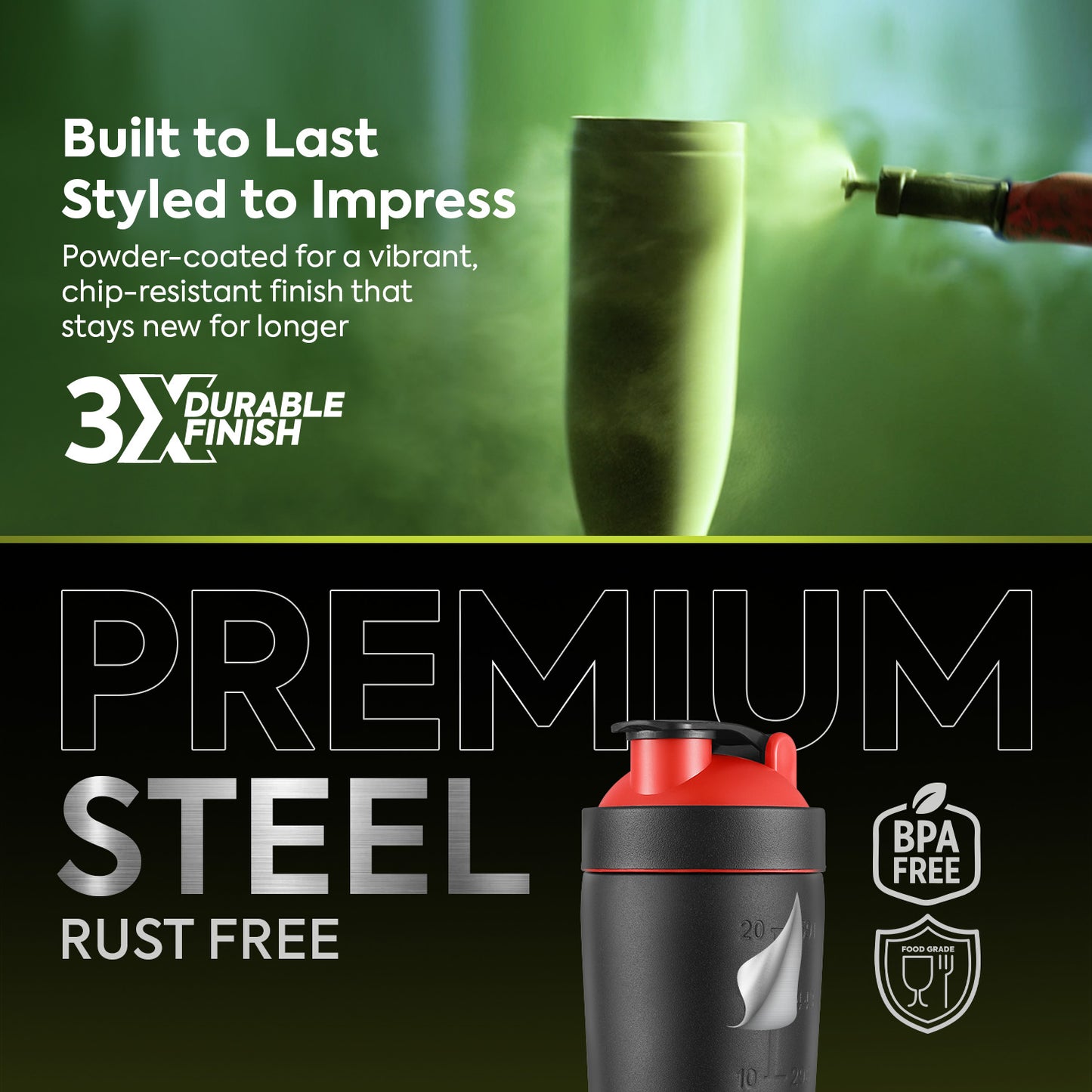 Kinetic Stainless Steel Shaker with extra Compartment
