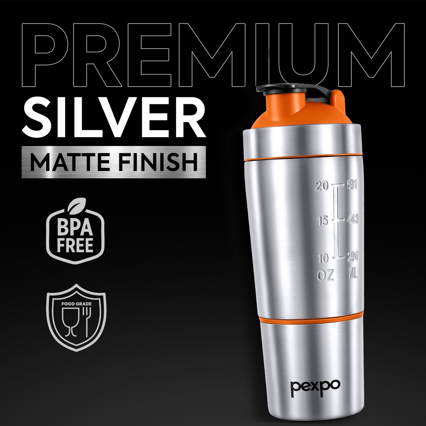 Kinetic Stainless Steel Shaker with extra Compartment