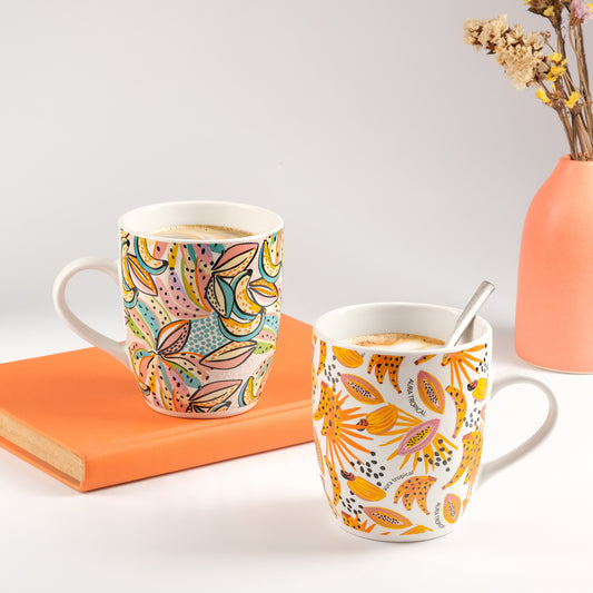 Yellow Forest Ceramic Cup - 2-Piece Set, Elegant Design by Potterman