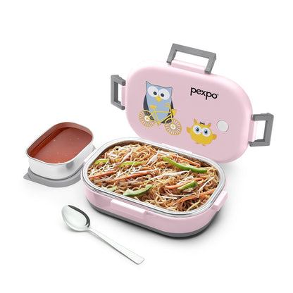 Pexpo Tango  - Stainless Steel Kids Lunch Box (Owl Design)
