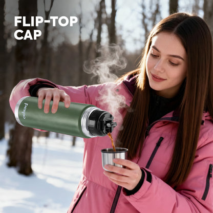 Pexpo Flamingo Thermo Steel Flask | Tri-Ply Vacuum Insulated Hot & Cold Bottle | Leakproof