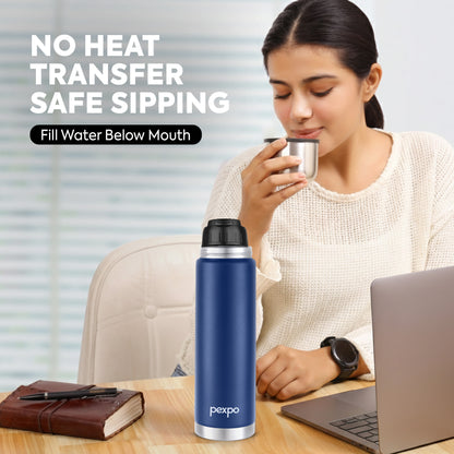Pexpo Flamingo Thermo Steel Flask | Tri-Ply Vacuum Insulated Hot & Cold Bottle | Leakproof