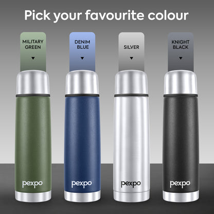 Pexpo Flamingo Thermo Steel Flask | Tri-Ply Vacuum Insulated Hot & Cold Bottle | Leakproof
