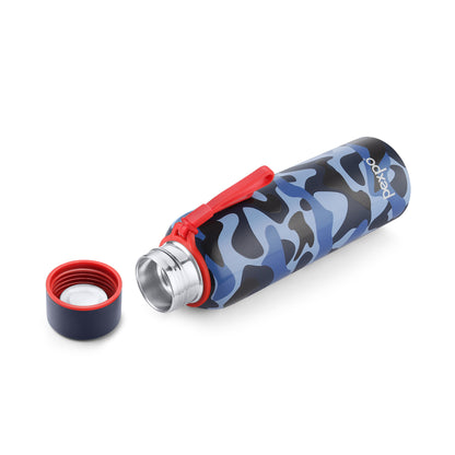 Pexpo Bravo- 24 Hrs Hot & Cold Stainless Steel Camouflage with Military Blue Design 700ml |  ISI Certified Flask