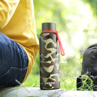 Pexpo Bravo Thermo Steel Bottle | Tri-Ply Vacuum Insulated Hot & Cold Flask - Camouflage Art