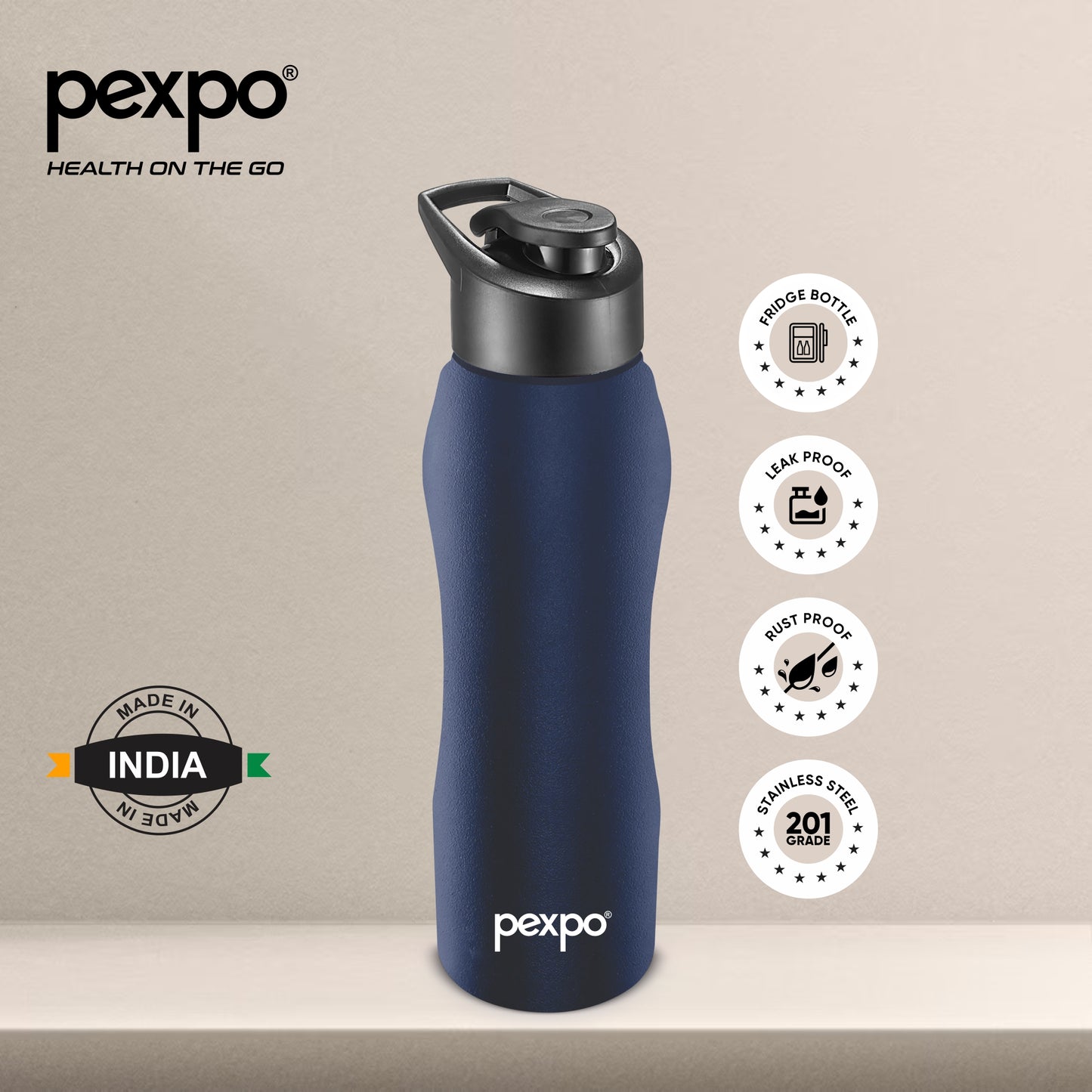 PEXPO Bistro- Wide Mouth & Leak-Proof Stainless Steel Water Bottle with Sipper Cap