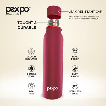 Pexpo Bosco- Stainless Steel Vacuum Insulated Water Bottle | BPA-Free | 24/7 Hot & Cold