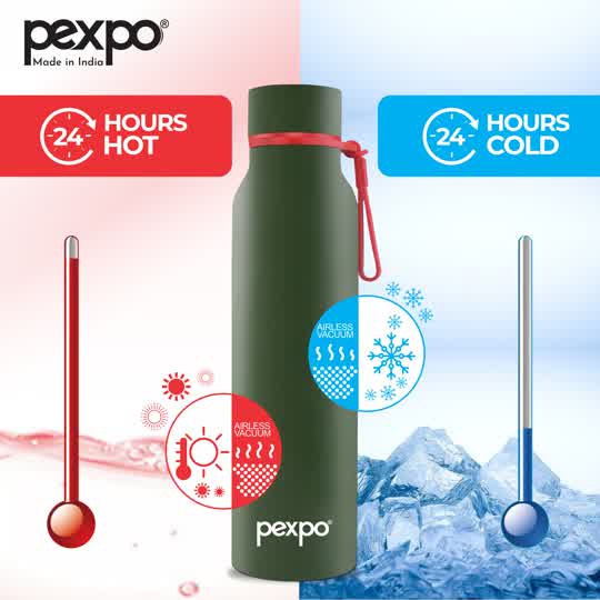 Pexpo Bosco- Stainless Steel Vacuum Insulated Water Bottle | BPA-Free | 24/7 Hot & Cold