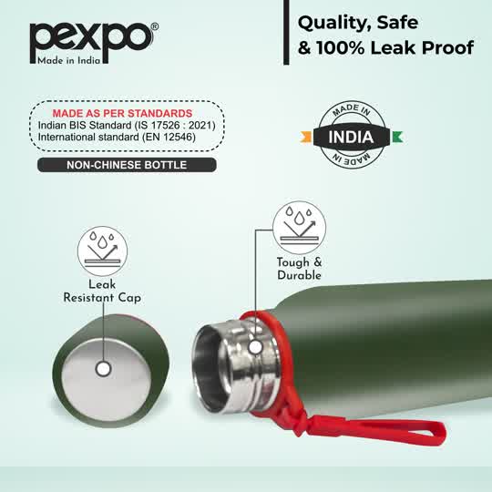 Pexpo Bosco- Stainless Steel Vacuum Insulated Water Bottle | BPA-Free | 24/7 Hot & Cold