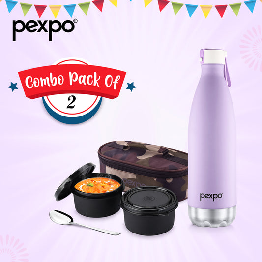 EspressoMicroTwin Duo: Premium Vacuum Insulated 1000ml Orchid Purple Bottle & Black Lunch Box Combo