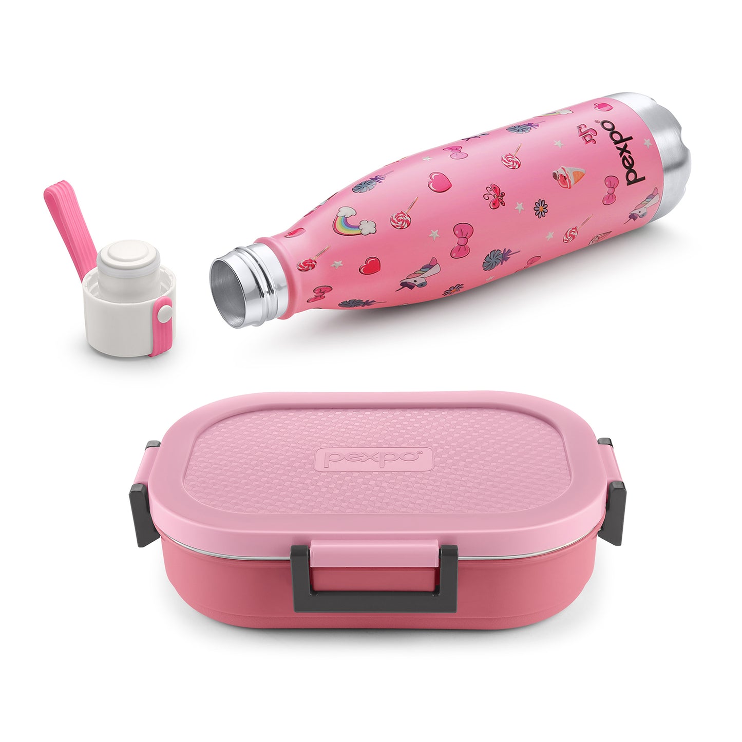 Combo- Espresso Pink with Candy design 500 ml (Vacuum Insulated Bottle) and Tasty Bite Pink (Lunch Box)