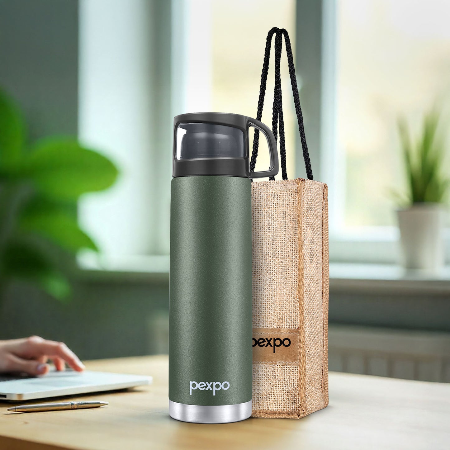 Pexpo Ferrero Thermo Steel Flask | Tri-Ply Vacuum Insulated Hot & Cold Bottle | With Cup Cap
