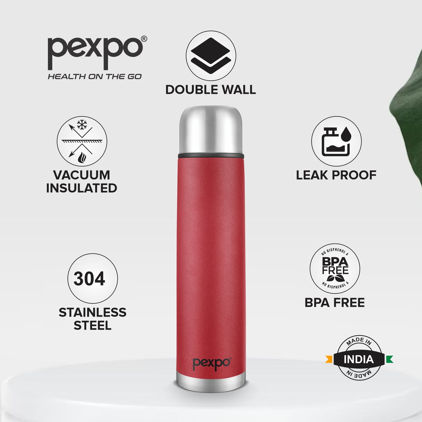 Pexpo Flamingo - 24+ Hours Hot & Cold Insulated Stainless Steel Vacuum Flask With Flip Cap|  Leak-Proof| ISI Certified