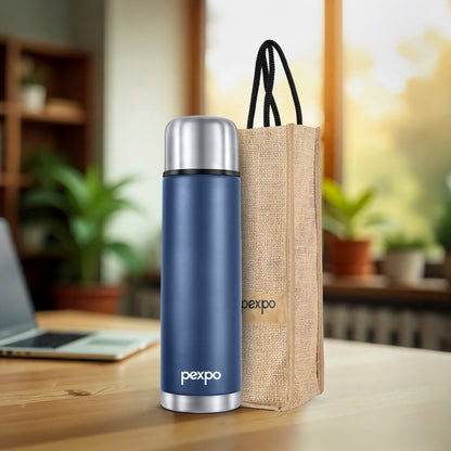 Pexpo Flamingo Thermo Steel Flask | Tri-Ply Vacuum Insulated Hot & Cold Bottle | Leakproof