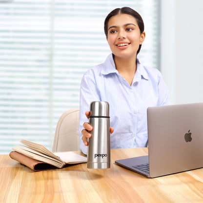 Pexpo Flamingo Thermo Steel Flask | Tri-Ply Vacuum Insulated Hot & Cold Bottle | Leakproof