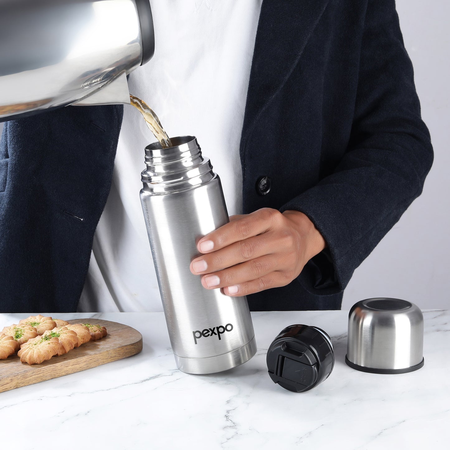 Pexpo Flamingo Thermo Steel Flask | Tri-Ply Vacuum Insulated Hot & Cold Bottle | Leakproof