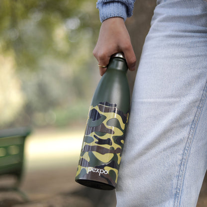 PEXPO Genro- Leak-Proof Stainless Steel Water Bottle with Army print & Screw Steel Cap