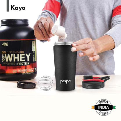 Kayo - Strong-Grip Gym Shaker Stainless Steel Bottle With Mixing Shaker Ball