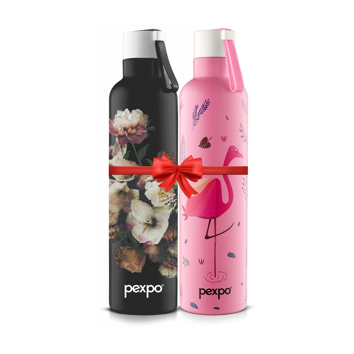 Combo-Oslo Black Floral 750ml (Vacuum Insulated Bottle) and Oslo Pink Flamingo Design 750ml(Vacuum Insulated Bottle)