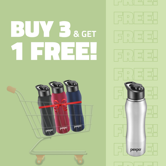 Bistro  Stainless Steel Fridge/Sports Bottle 1000ml each  in 3 Multi Colors and  get 1 Free!